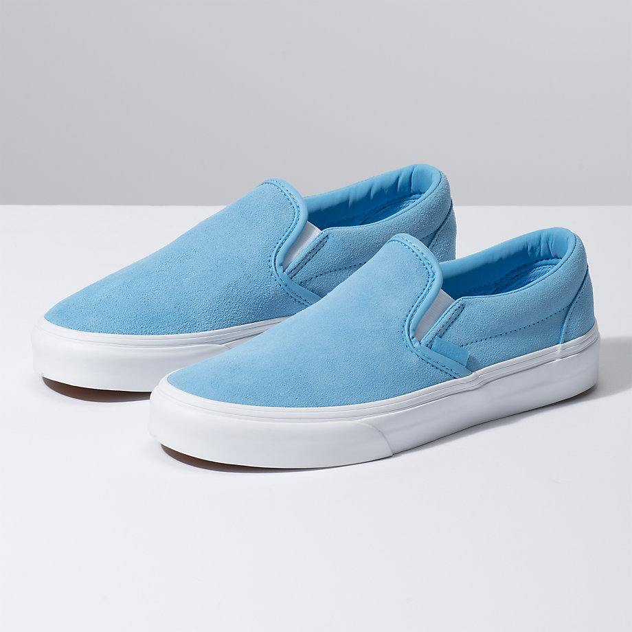 Vans Bayan Kaykay Ayakkabısı Soft Suede Slip-On Mavi/Beyaz | 21996-872